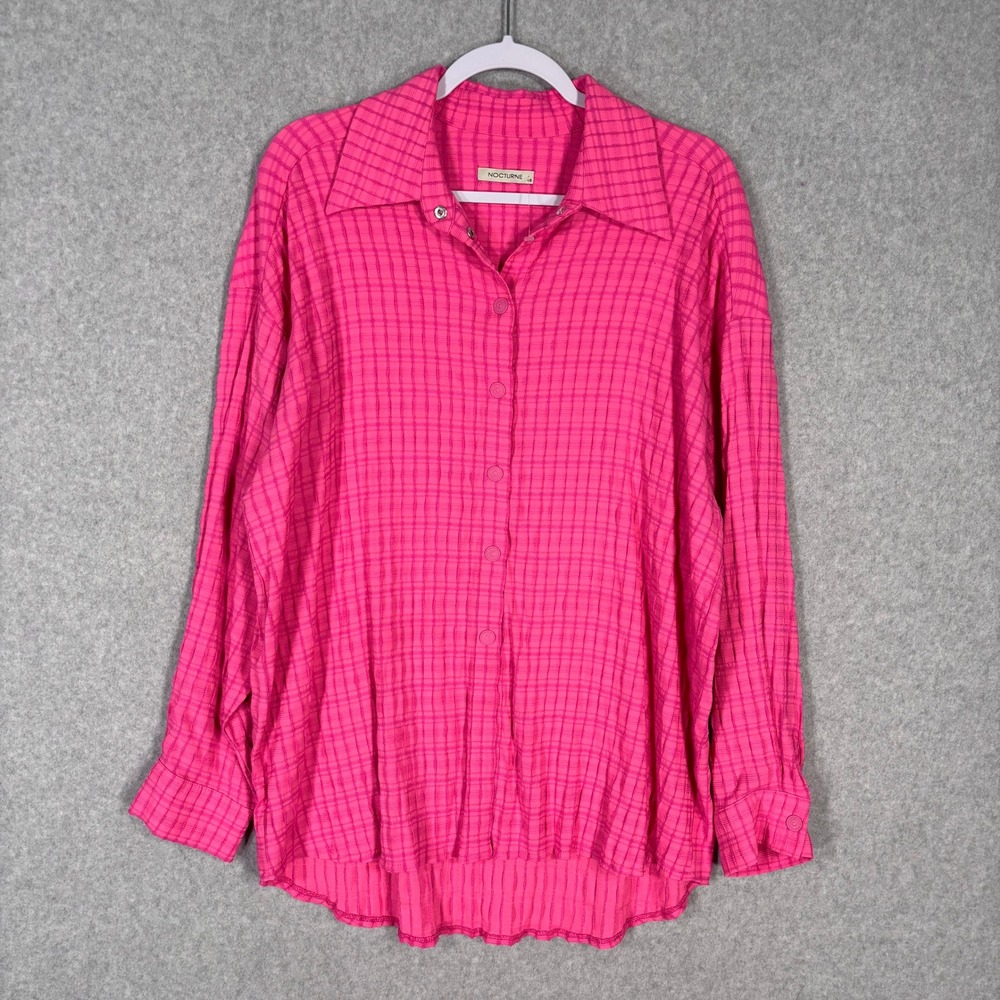 Nocturne Textured Tunic Shirt Large Fuchsia Pink Oversized Lagenlook Artsy Snaps